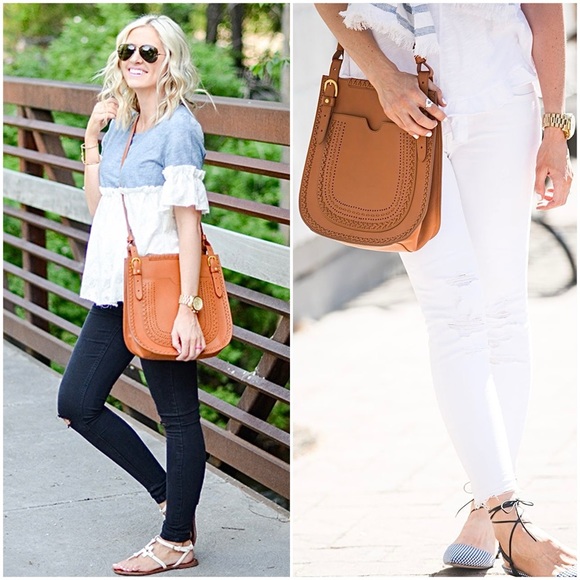 NEW Anthropologie Jasper & Jeera Peyson SaddleBag Leather Brown Crossbody - Picture 8 of 16